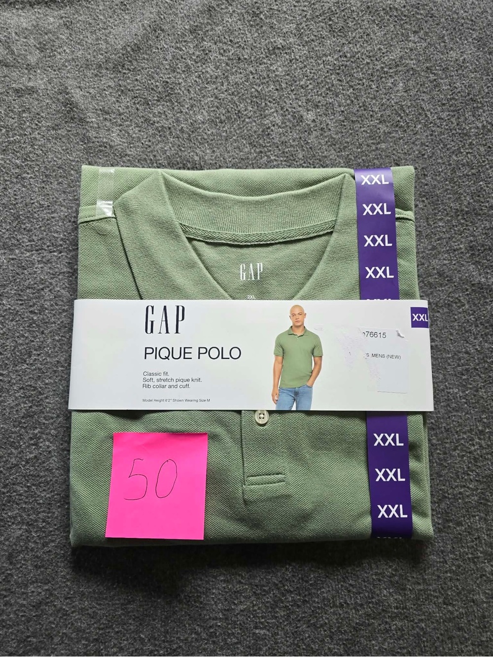 GAP Men's Pique Polo Shirt in Sage Green - XXL